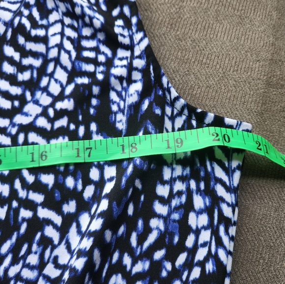 White House Black Market Blue, White, Black Tassel Tie Blouson Smock-Hem Top Lg - Picture 4 of 13